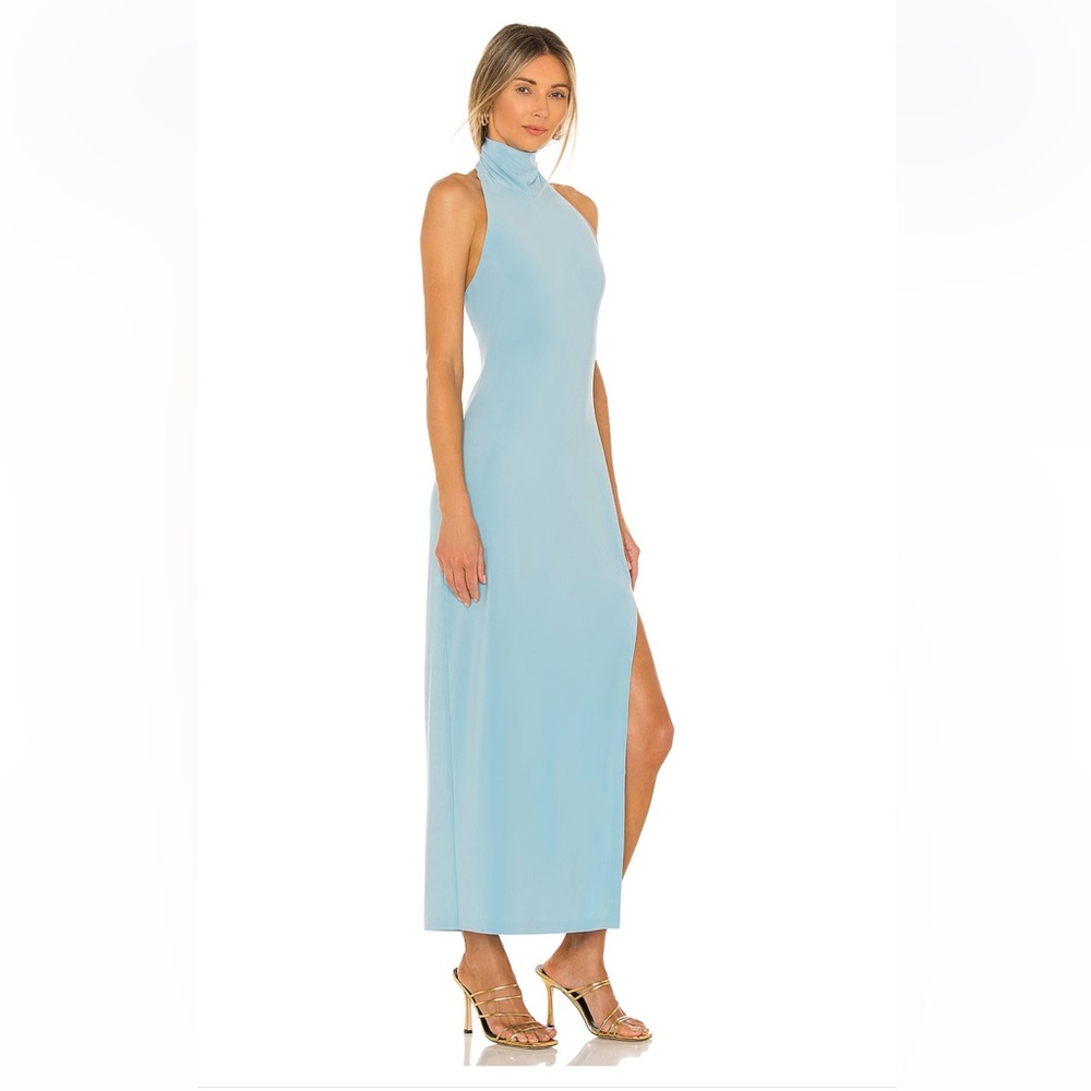 Halter Turtle Side Slit Gown in Powder Blue
Norma Kamali